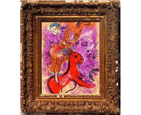 MARC CHAGALL, Woman circus rider on red horse, original lithograph 1957, Mourlot ref:191, printed by Mourlot, 30cm x 25cm. 