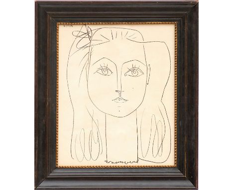PABLO PICASSO 'Françoise', rare lithograph printed by Young &amp; Klein of Cincinnati 1959, Dutch ebony style frame, 40cm x 3