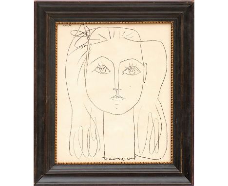 PABLO PICASSO 'Françoise', rare lithograph printed by Young &amp; Klein of Cincinnati 1959, Dutch ebony style frame, 40cm x 3