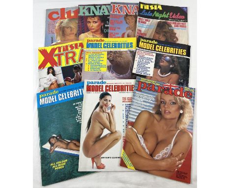 10 assorted vintage 1980's adult erotic magazines. To include 4 issues of Parade's Model Celebrities, Knave, Fiesta Xtra (The