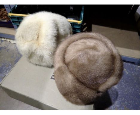 Two vintage ladies Russian style hats in a hat box. Not available for in-house P&amp;P 
