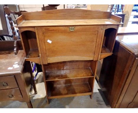 Unusual oak bureau bookcase with fitted interior, 98 x 22 x 116 cm H. Not available for in-house P&amp;P