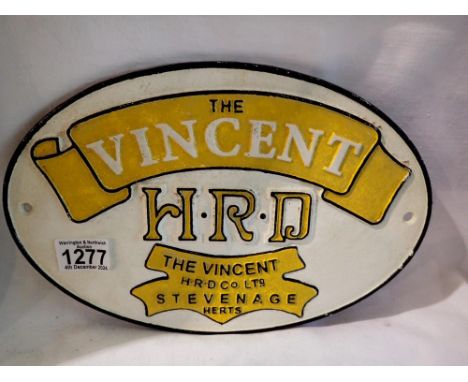 Cast iron Vincent motorcycle wall plaque, L: 30 cm. UK P&amp;P Group 2 (£20+VAT for the first lot and £4+VAT for subsequent l