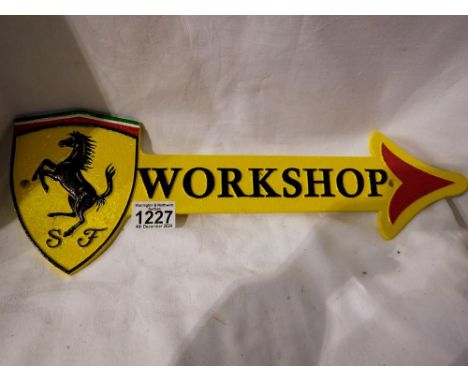 Cast iron large Ferrari workshop arrow plaque, L: 45 cm. UK P&amp;P Group 2 (£20+VAT for the first lot and £4+VAT for subsequ