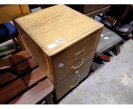 Vintage style oak effect two drawer filing cabinet, W: 40, D: 42 cm, H: 56 cm. Not available for in-house P&amp;P