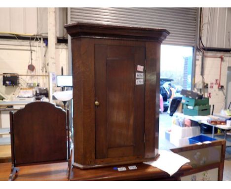 Oak corner cupboard with mirror and fire screen, 34 x 53 x 68 cm H. Not available for in-house P&amp;P