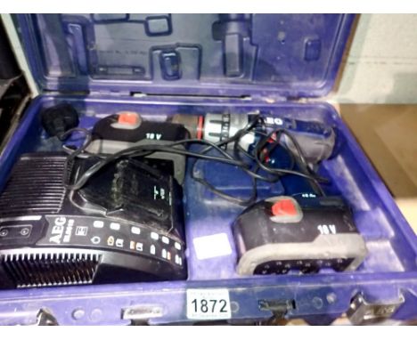 AEG 18v battery drill with two batteries and charger. All electrical items in this lot have been PAT tested for safety and ha