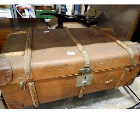 Wooden travel trunk with wooden binding and internal shelf. Not available for in-house P&amp;P 