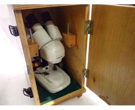 Small Amscope binocular microscope. Not available for in-house P&amp;P 