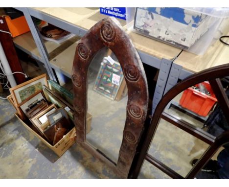 Hardwood framed gothic arch mirror, H: 100 cm. Not available for in-house P&amp;P