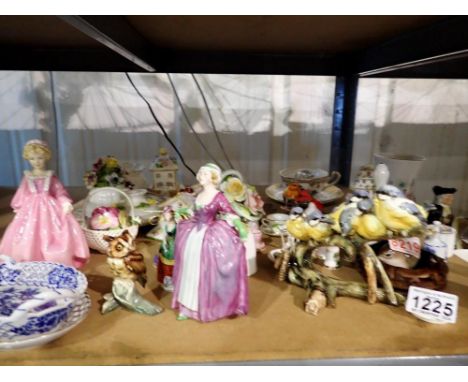 Shelf of mixed ceramics to include a Doulton lady and Spode examples. Not available for in-house P&amp;P 