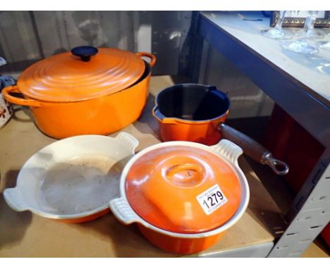 Four Le Creuset and Cousances cooking pots. Not available for in-house P&amp;P 