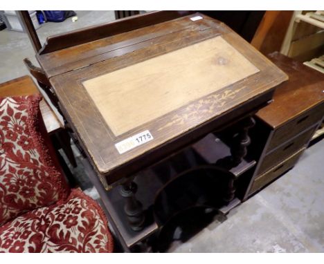 Inlaid mahogany Davenport desk for restoration, H: 90 cm, W: 56 cm, D: 41 cm. Not available for in-house P&amp;P