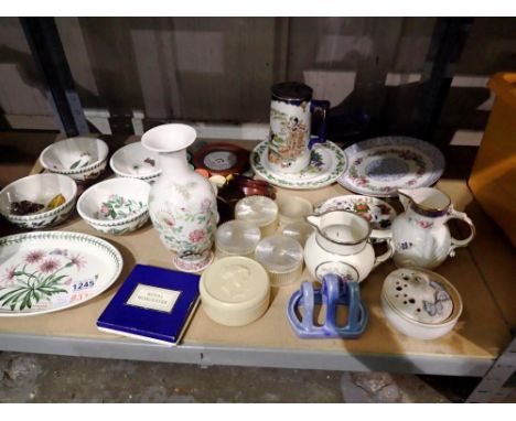 Shelf of mixed ceramics to include Royal Worcester examples. Not available for in-house P&amp;P 