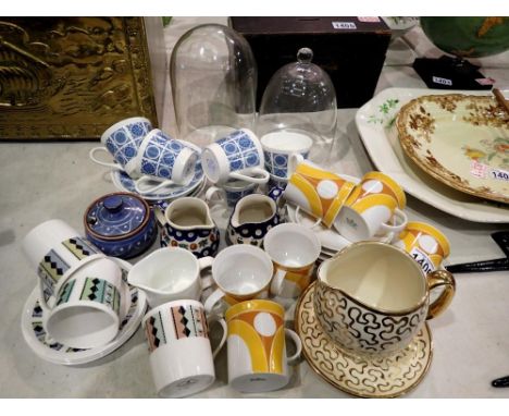 Six Royal Tuscan coffee cans and saucers, jugs, lidded pot and two glass domes with other sets of cans and saucers (37). Not 