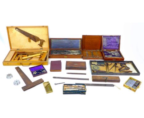 A group of vintage engineering related items, including technical drawing instruments, tools, a 1938 Air ministry small spann