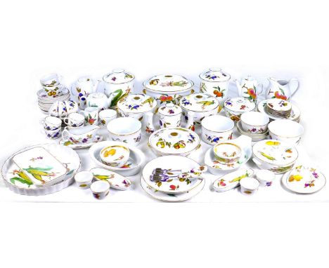 A Royal Worcester part dinner service, decorated in the Evesham pattern, including a teapot, 20.5 by 11.5 by 14cm high, two c