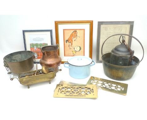 A mixed group of collectables, comprising four brass grille covers with raised manufacturer's name 'Renovators Supply Millers