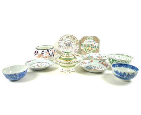 A group of European and Asian ceramics, including an early 19th century French porcelain armorial cabinet plate, 24cm, an Eng