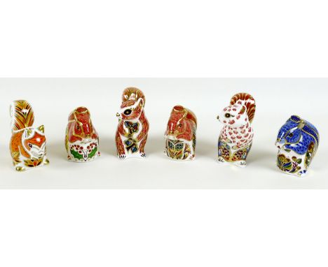 A group of six Royal Crown Derby paperweights, all modelled as squirrels, comprising 'Welbeck Squirrel', MMV, limited edition