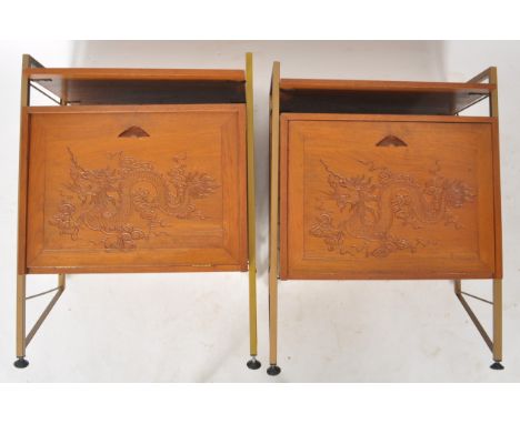 Two retro vintage mid 20th Century&nbsp;Oriental Ladderax style&nbsp;modular teak single bay units with each having a single 