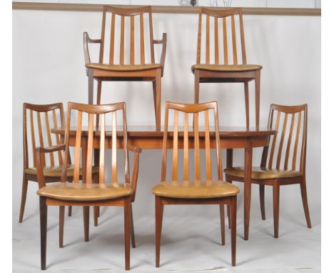 G-Plan - Victor B Wilkins - Fresco Range - A retro 20th Century 1960s teak dining table and six chairs. The extendable table 