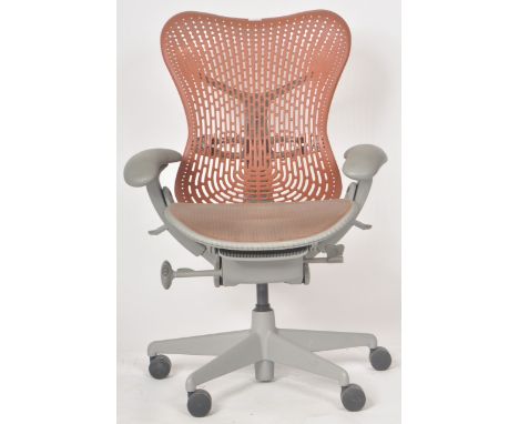 Studio 7.5 - Herman Miller - Mirra 2 - A retro late 20th Century swivel desk office chair having adjustable positioning for p