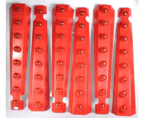 A matching set of six 20th Century fairground / funfair light strip panels of angled metal construction with each having a st