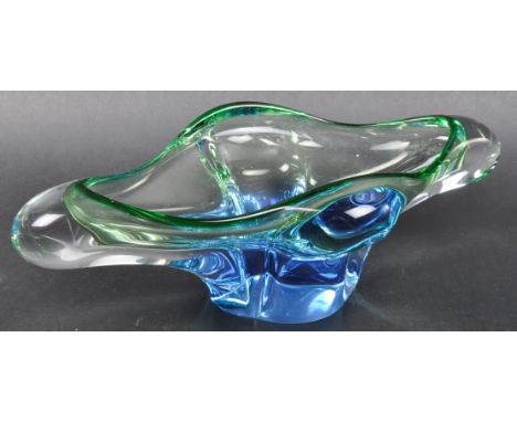 A retro vintage 20th Century Italian Murano studio art glass vase / centrepiece of lozenge form with fading green colourway i