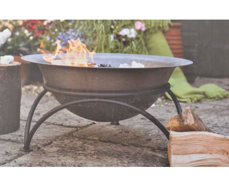 Woodlodge - A boxed and brand new cast iron fire pit on stand. Circular in form raised on curved legs. Measures approx; 63cm 