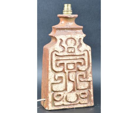 Barbara Davidson studio - A retro mid 20th Century studio art pottery lamp light having geometric patterns with earthenware t