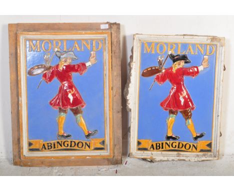 A large pair of original early 20th Century ceramic advertising point of sale shop display pub breweriana signs for Morland A