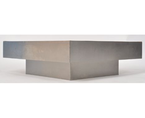 Willy Rizzo (believed) - A retro 20th Century designer coffee table / low table of square form having steel plates the each s