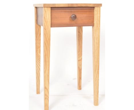 A contemporary local Bristol makers Ash &amp; Sapele handmade bedside table / nightstand / lamp table having a square top ove