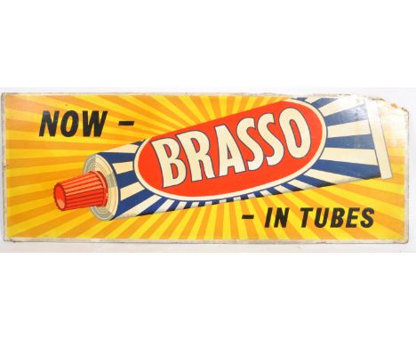 Brasso - A large retro mid 20th Century point of sale / shop advertising hardboard sign featuring a tube of Brasso with sun b