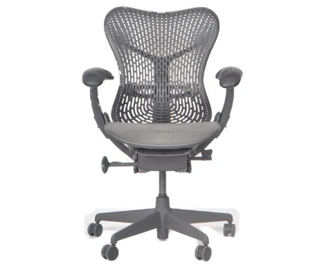 Studio 7.5 - Herman Miller - Mirra 2 - A retro late 20th Century swivel desk office chair having adjustable positioning for p