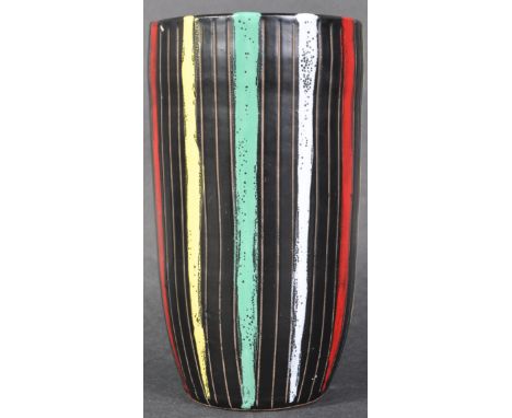 A retro mid 20th Century Italian studio art pottery ceramic hand painted vase of tapering cylindrical form with black ground 