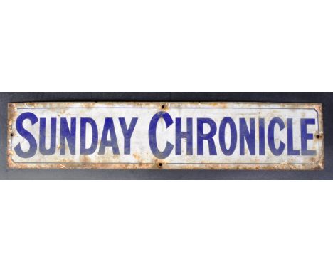 Sunday Chronicle - A vintage 20th Century porcelain enamel advertising sign for the newspaper The Sunday Chronicle. Blue lett