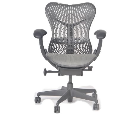 Studio 7.5 - Herman Miller - Mirra 2 - A retro late 20th Century swivel desk office chair having adjustable positioning for p