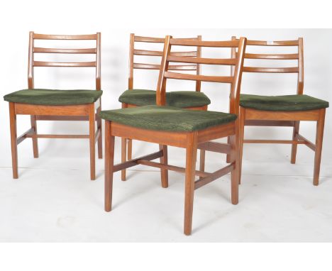 Younger - A matching set of four retro vintage mid Century teak framed dining chairs / side chairs with each having ladderbac