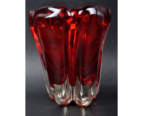 William Wilson for&nbsp;Whitefriars - Molar - A retro 20th Century ruby red designer glass vase. Measures approx; 18cm x 16cm