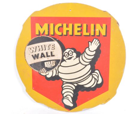 Michelin - White Wall - A retro vintage 20th Century cardboard point of sale advertising motoring car sign. Red and yellow gr