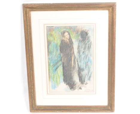 Geoffrey Tibble (British 1909-1952) - An original crayon drawing dated 1945 depicting two stylised figures one with face cove