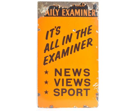 Daily Examiner - A retro vintage 20th Century advertising point of sale shop display porcelain enamel sign in vibrant orange 