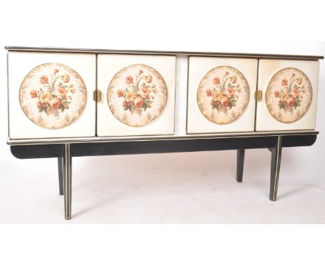 Umberto Mascagni - A retro mid 20th Century Italian formica sideboard credenza having a large floral cartouche panels to each