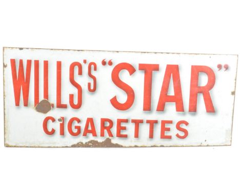 Wills's Star - A vintage 20th Century point of sale shop display porcelain enamel advertising sign having a red lettering on 