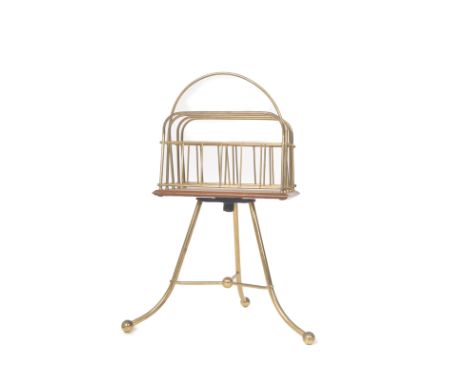 Jans of London - A retro 20th Century Antique Victorian style swivel magazine rack / holder of brass and mahogany constructio