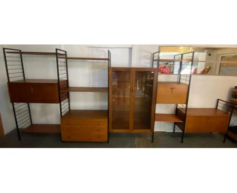 Robert Heal - Staples - Ladderax - An original retro vintage 20th Century teak wood modular five bay modular wall unit compri