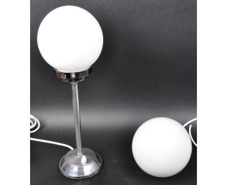 Two matching retro vintage mid 20th Century lamps comprising a desk lamp with globe form opaline milk glass shade and a ceili