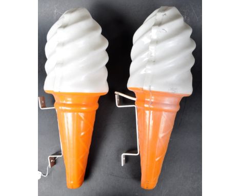 A matching pair of 20th Century moulded plastic point of sale advertising ice-cream cones / ice cream van mounts with each li